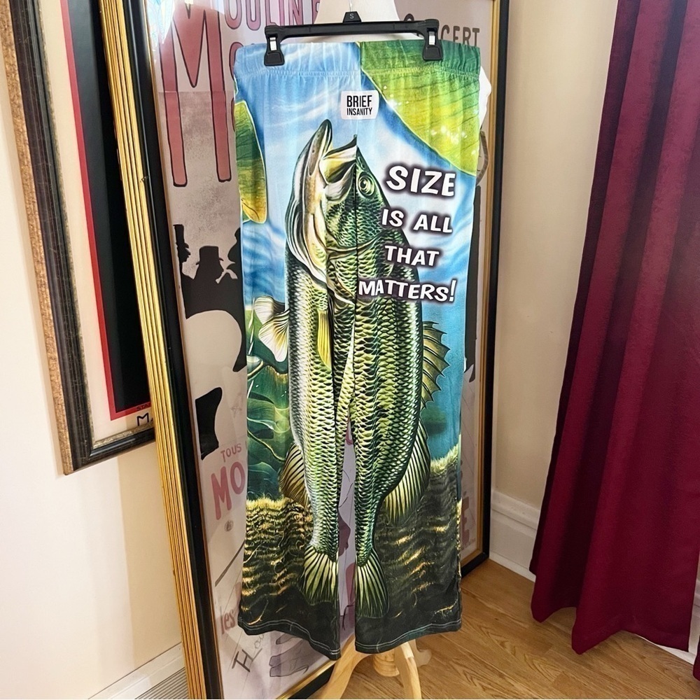 Brief Insanity: NWT Cena Synthetic Silk Big Fish W/ Words Lounge Pants Size M